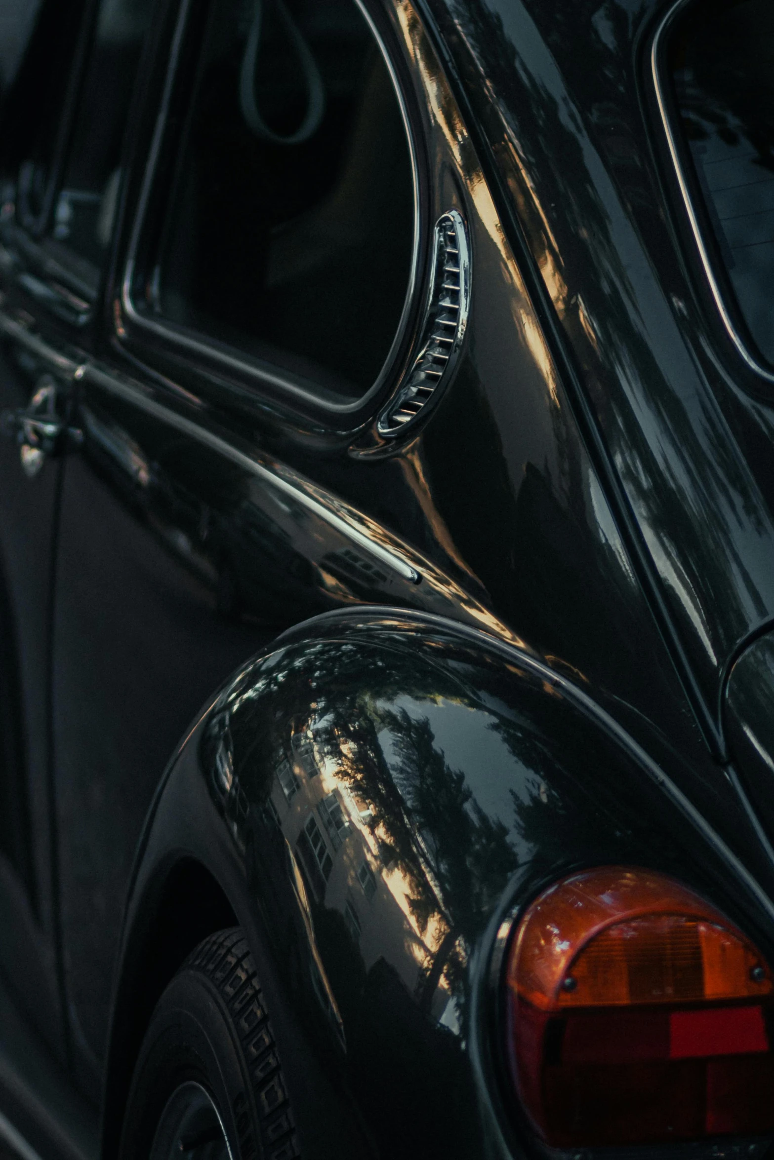 closeup of the rear bumper of a vintage car