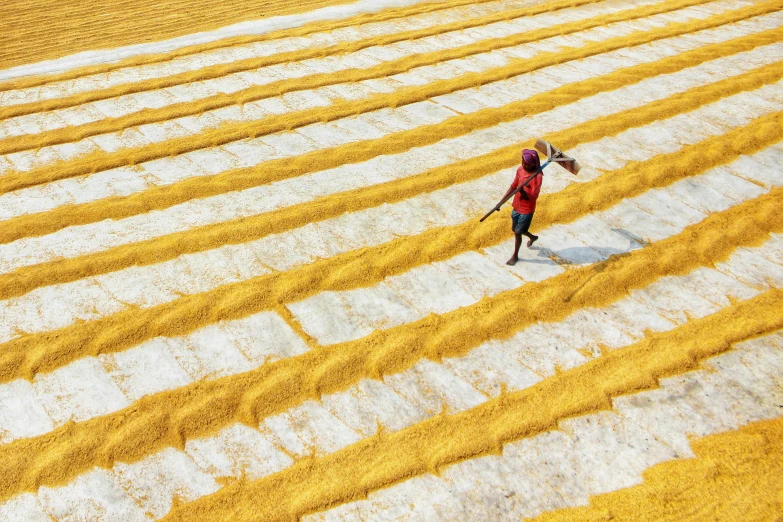 there is a woman that is walking through the field