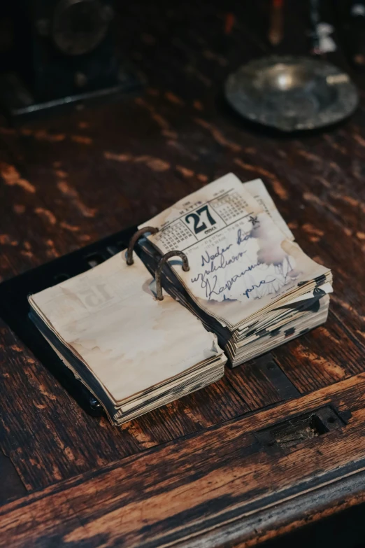 an open book is sitting on top of a wooden desk