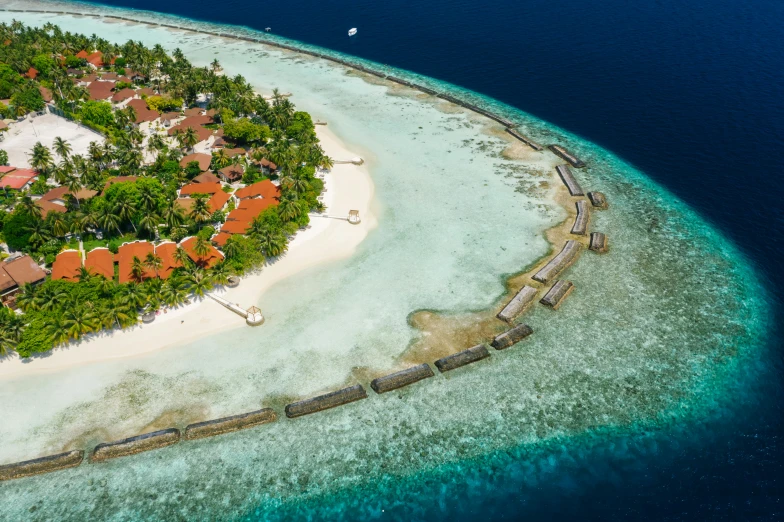 an island with houses and trees in it