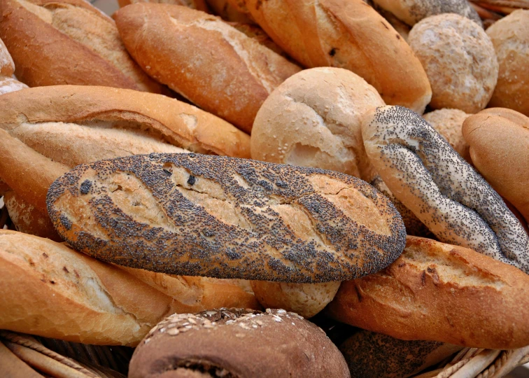 bread, rolls and more sit in baskets