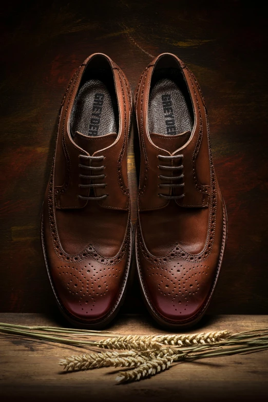 a pair of shoes sitting on top of a wooden table