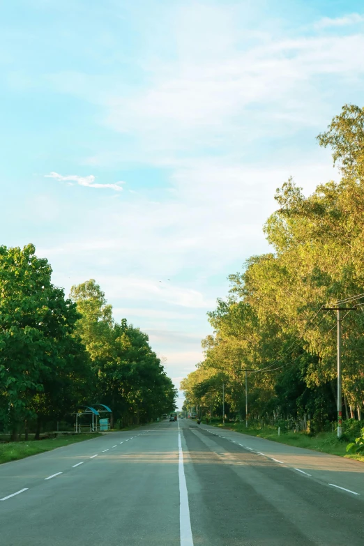 a view down the middle of an empty road