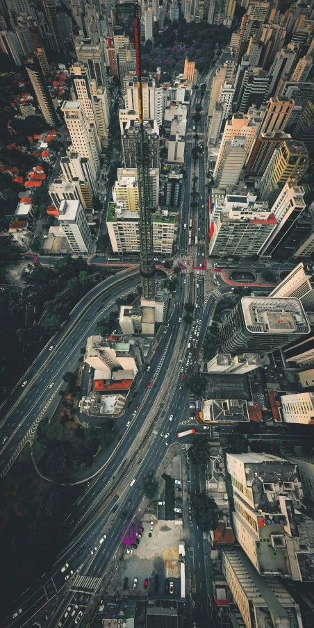 an overhead view of an intersection in the city