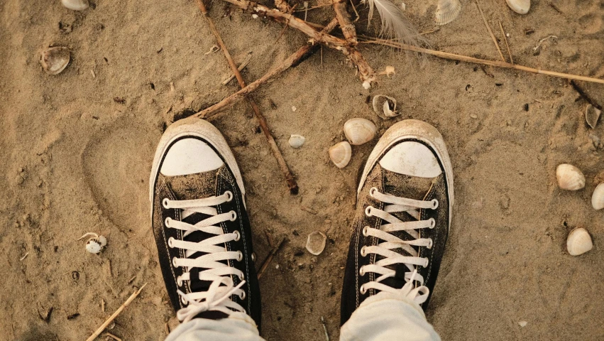 there is a pair of shoes that are in the sand