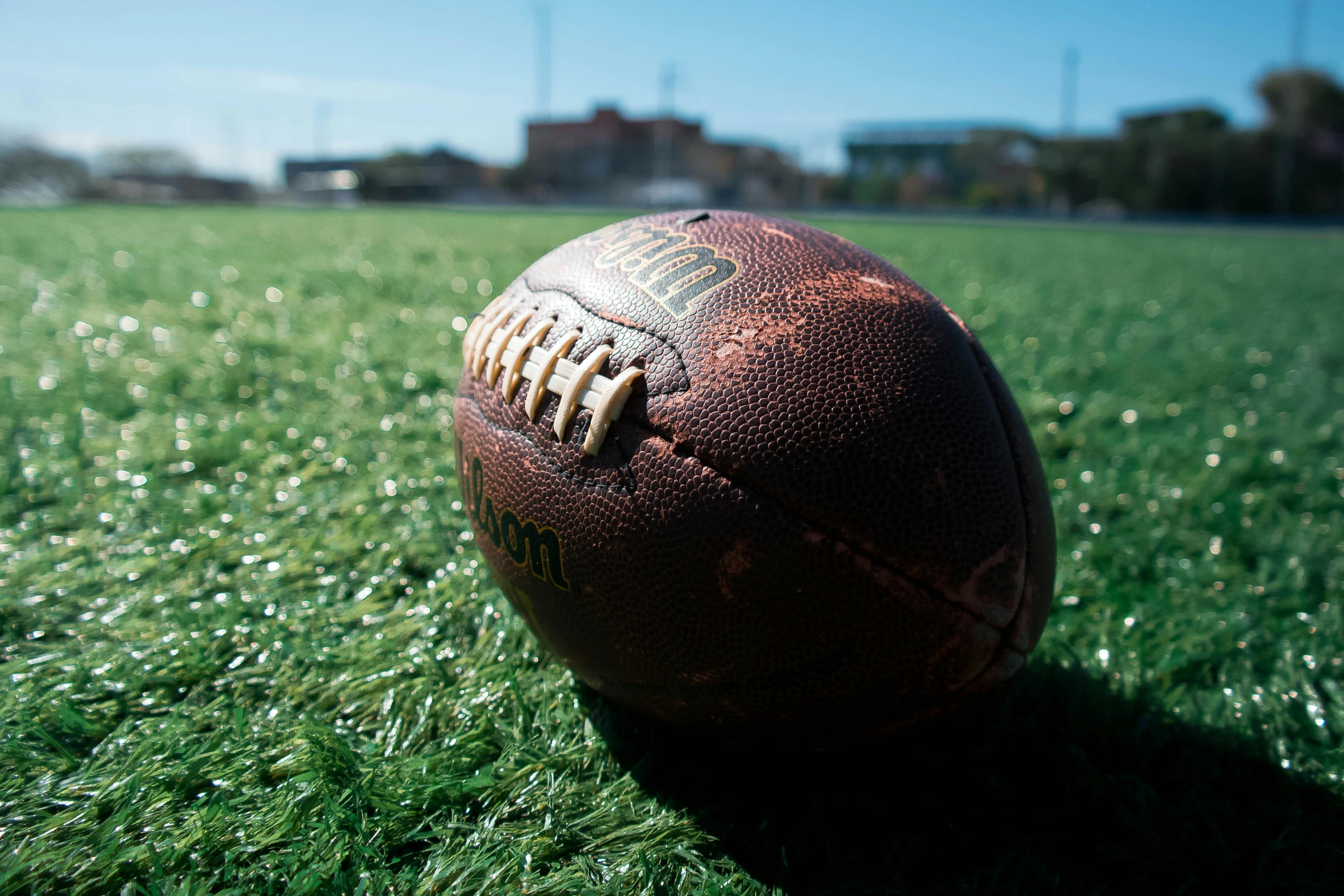 an old worn ball lying on the grass