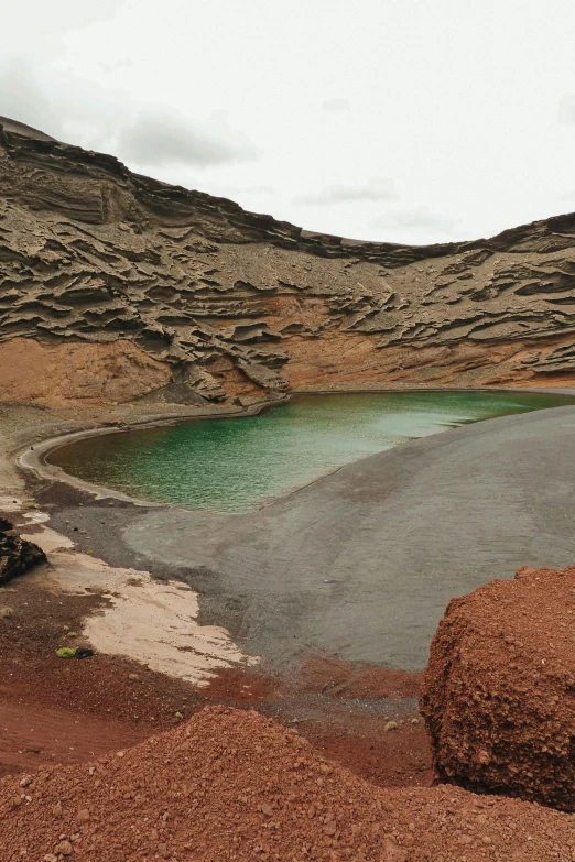 some dirt mountains and water with small blue dots