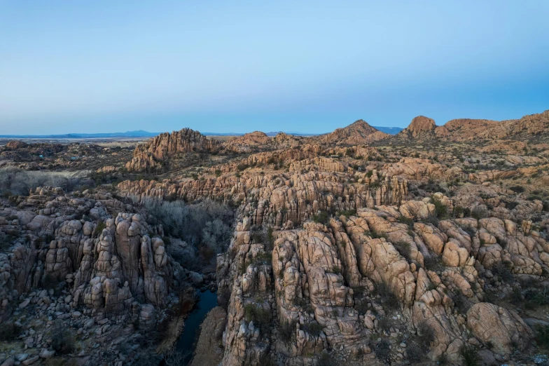 the view from a height of a large rocky area