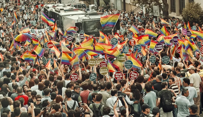 large group of people at a gay pride event