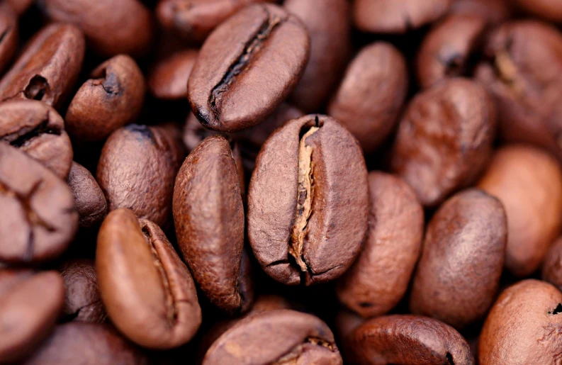 a pile of coffee beans sitting next to each other