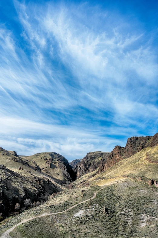 blue skies and white clouds cover the mountain tops