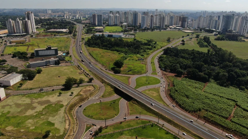 aerial view of a street junction near an urban area