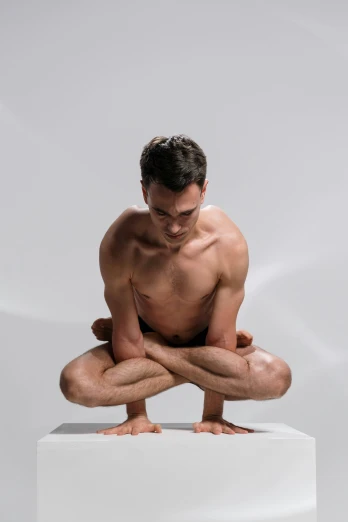 a  man with  on sitting in a pose