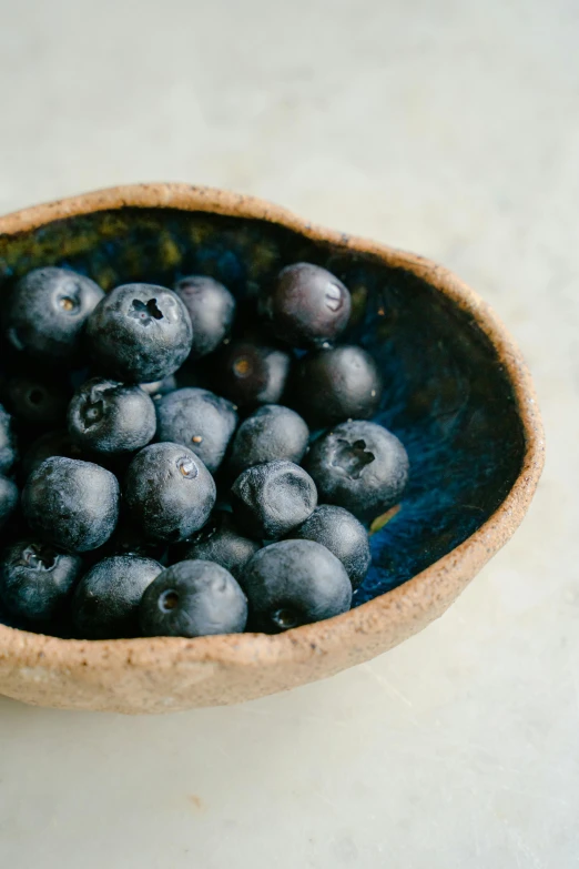 small bowl with blueberries inside on a white surface