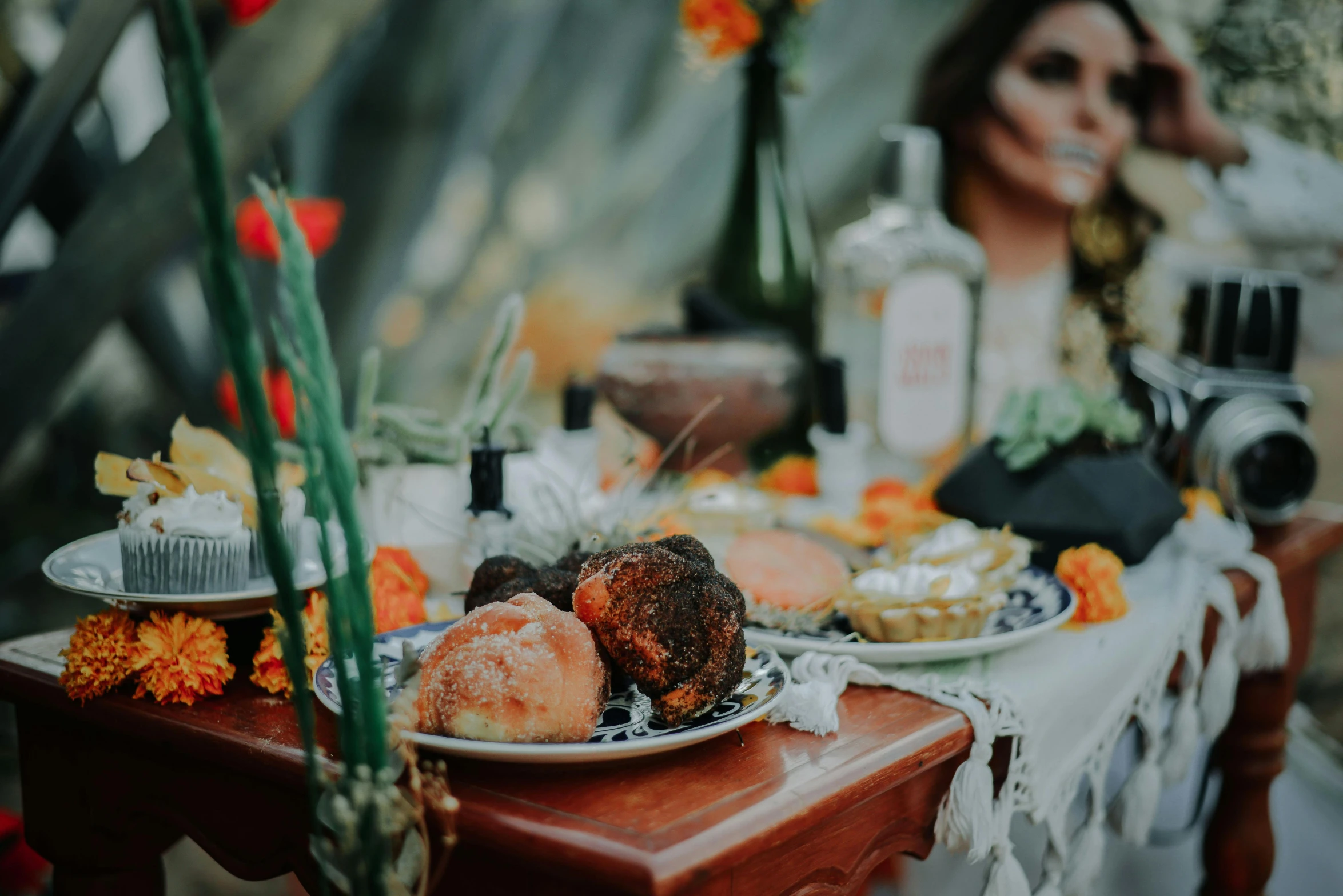 a table set with food and drinks on it