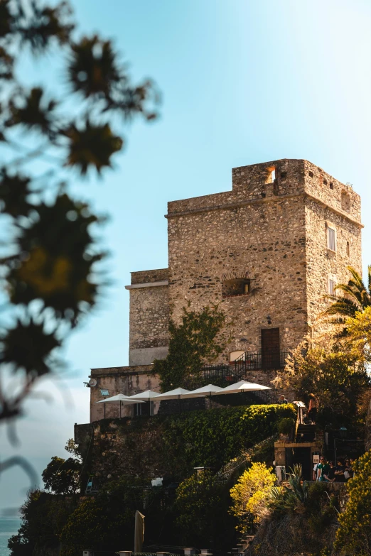 the top half of a castle with a sky background