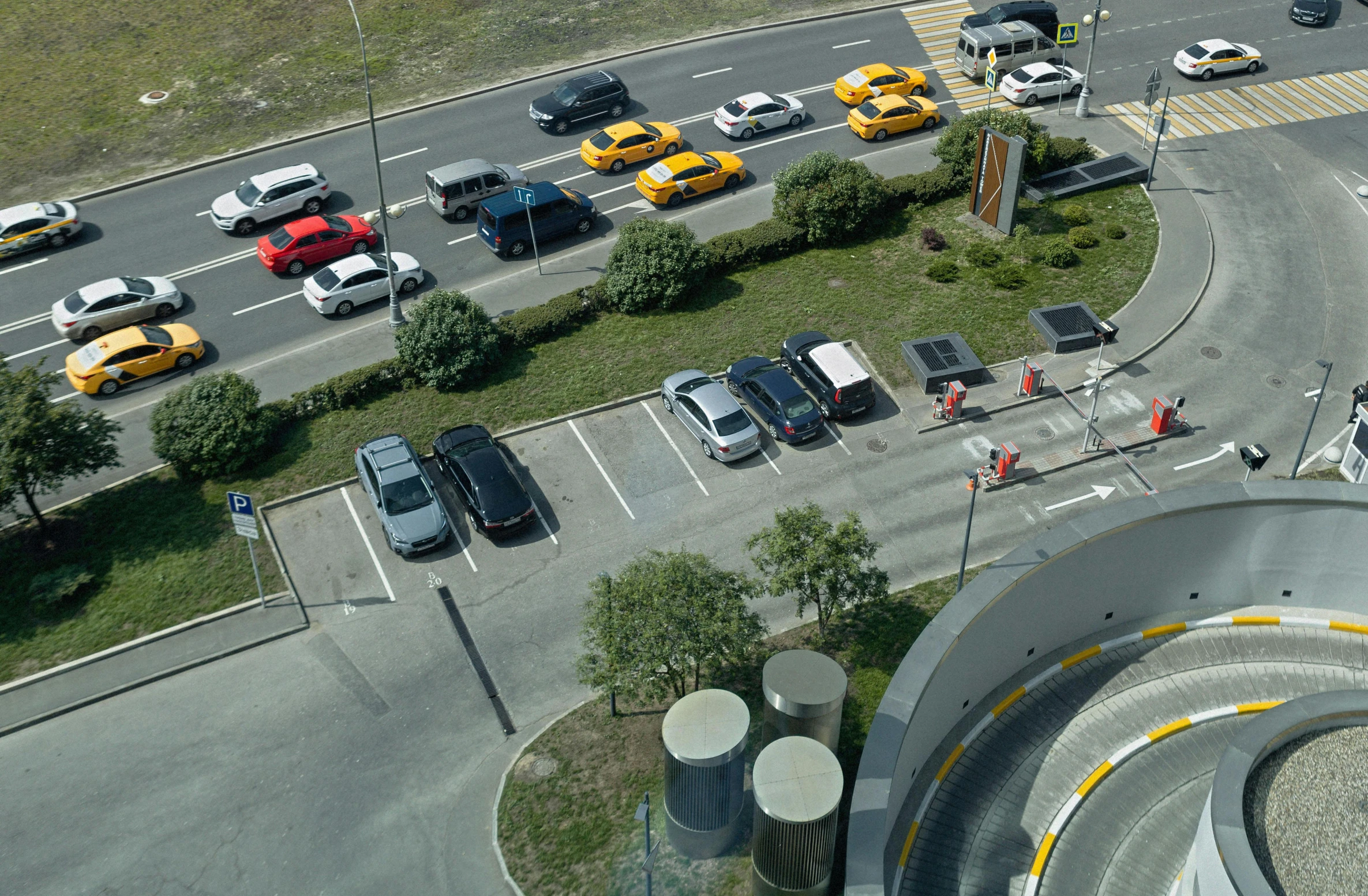 a car park with several cars parked on it