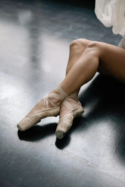 a ballerina's bare legs are resting against a chair