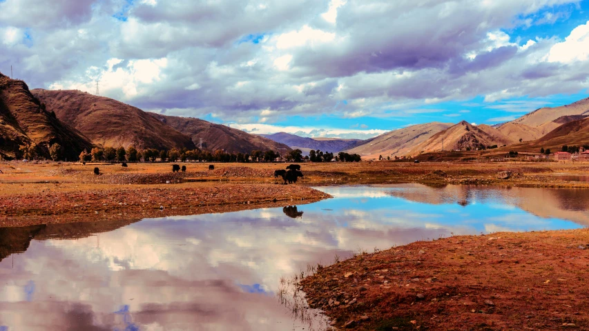 the view of a river and mountains on a cloudy day