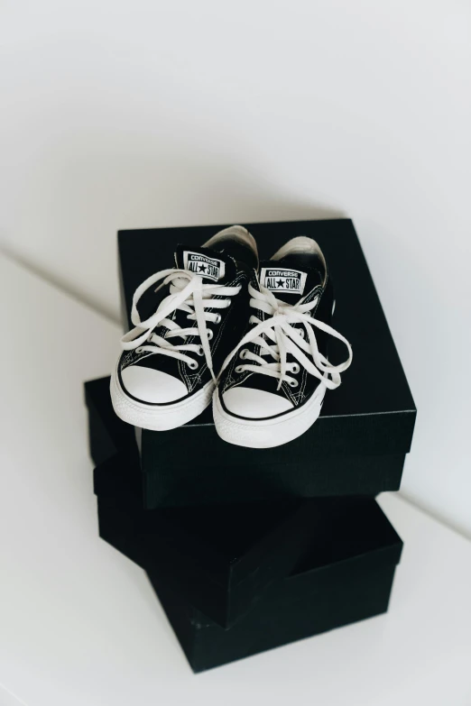 two shoes that are sitting on top of a box