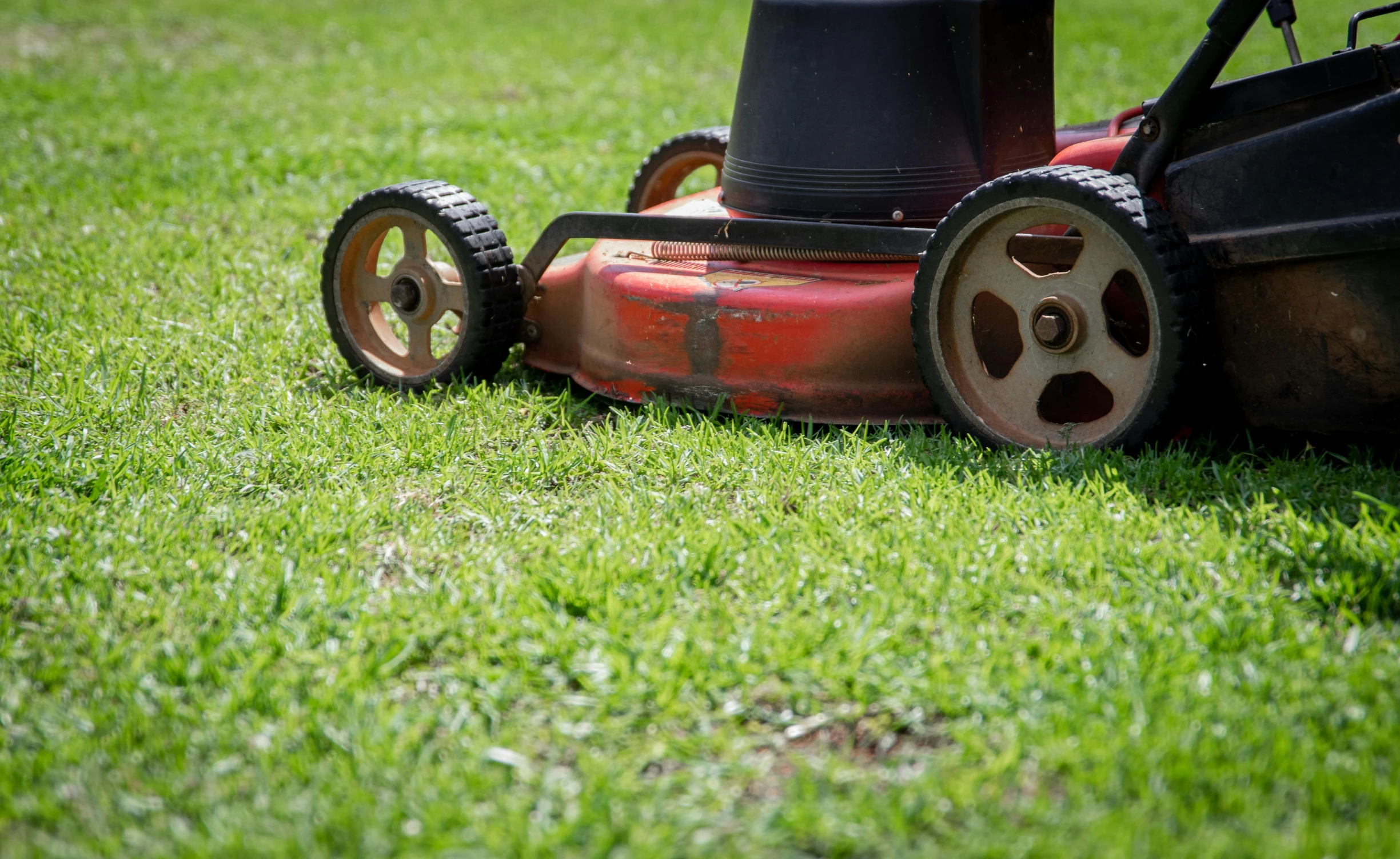 this is an image of a yard mower on grass