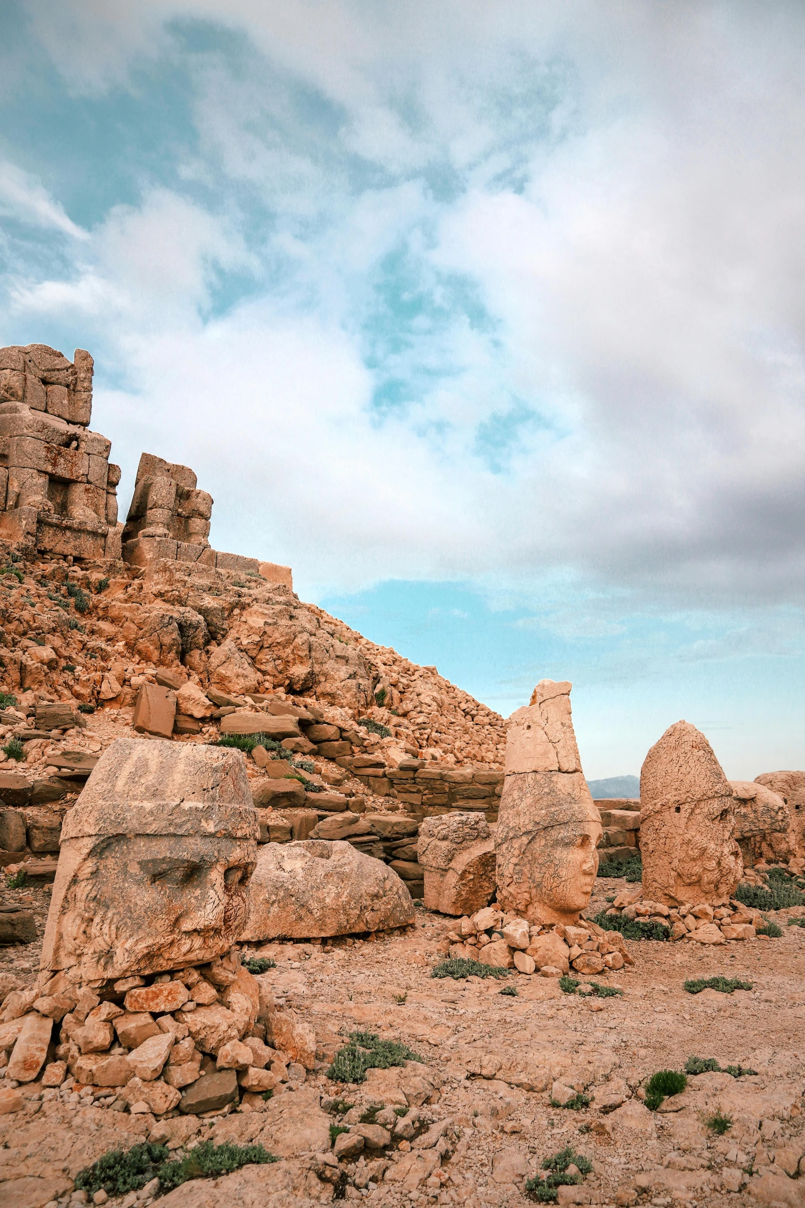 a bunch of rocks and bushes in the desert