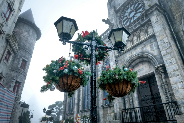 this is a po of a street light decorated for christmas