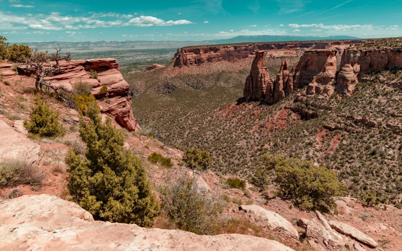 the view looking down into the canyon from a high point