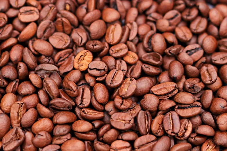 a pile of brown coffee beans that are almost as close to the camera as they look