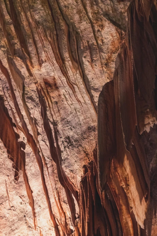 the side of an almost vertical mountain wall with brown lines and lines coming down it