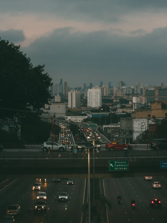 this is an image of traffic heading towards a city