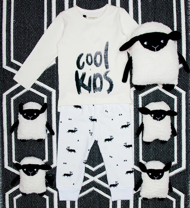 a pajamas set featuring a black and white image