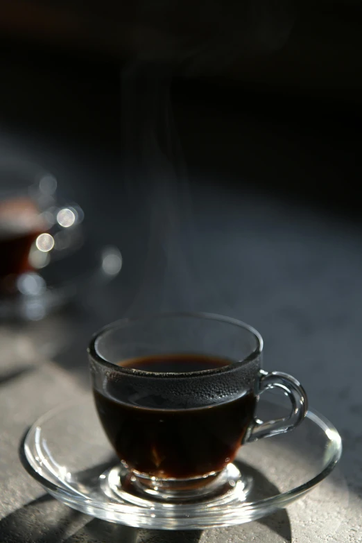 a cup of coffee on a saucer on a table