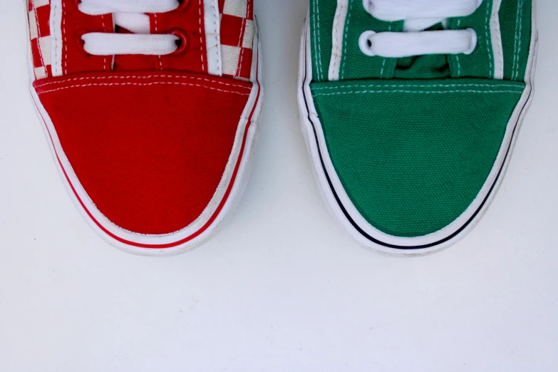 pair of sneakers with matching red and green shoes