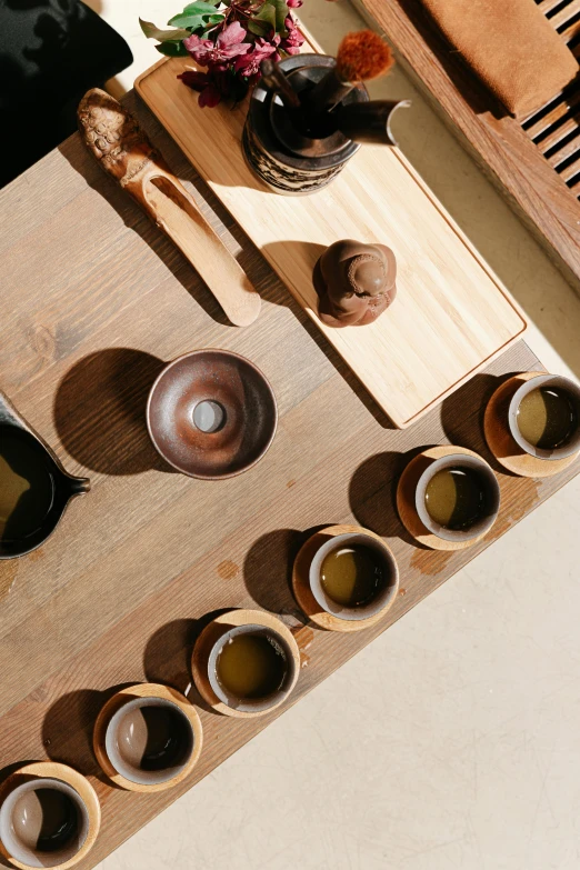 a close up of an aerial view of a table with utensils