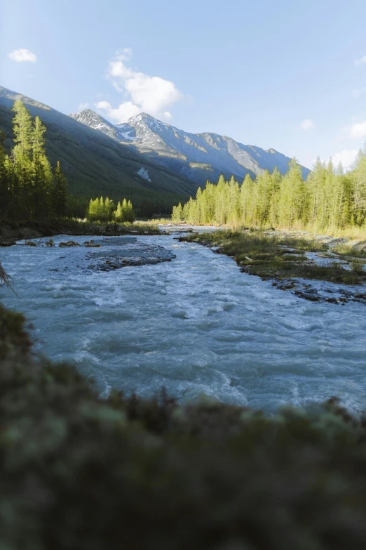 some water in a river surrounded by mountains