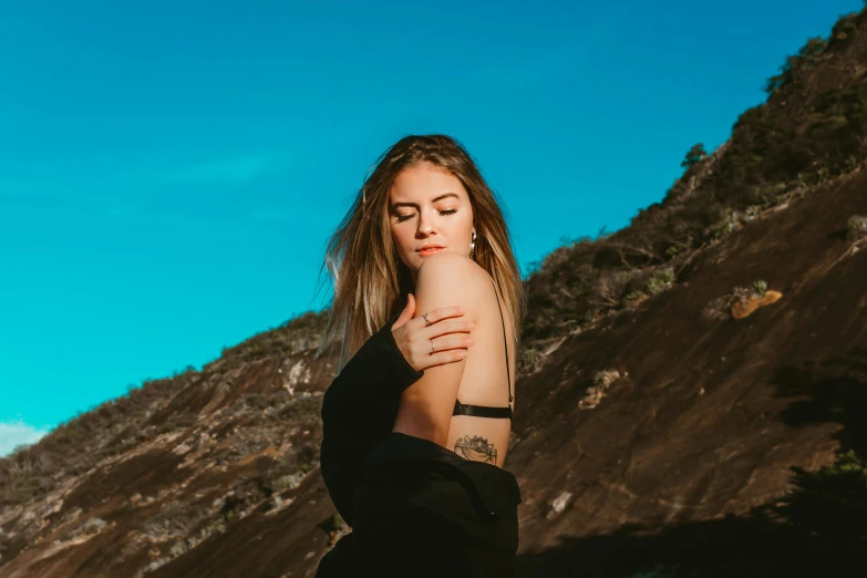 a close up of a person with long hair