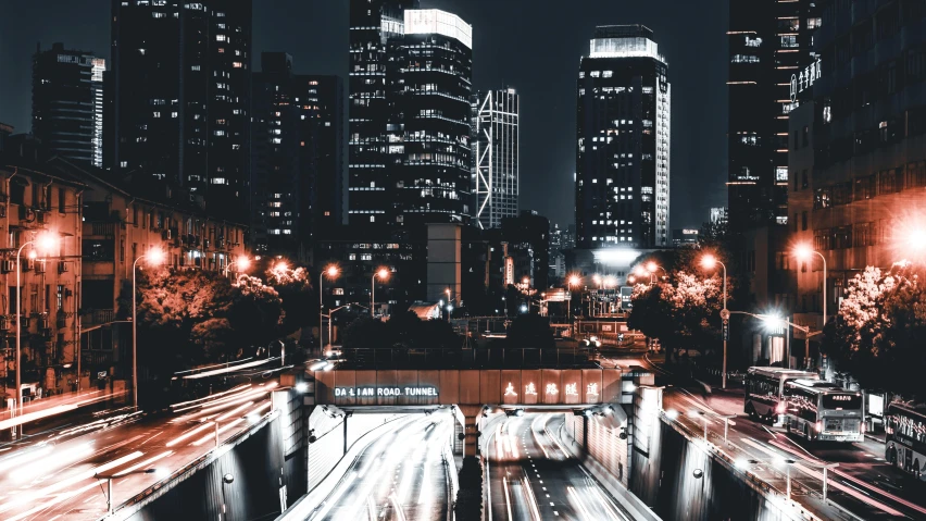 long exposure pograph of vehicles traveling at night