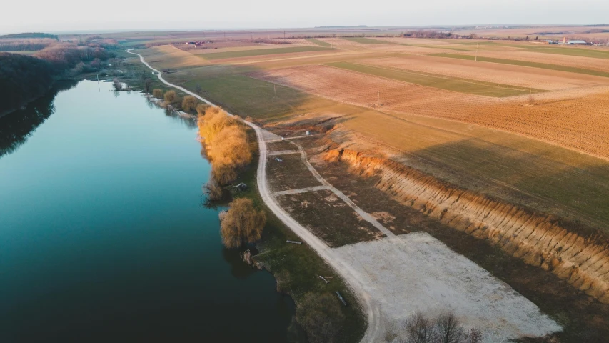 an aerial view of a wide body of water