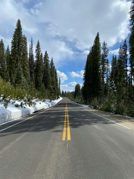 the view of the road from the right of it in the winter