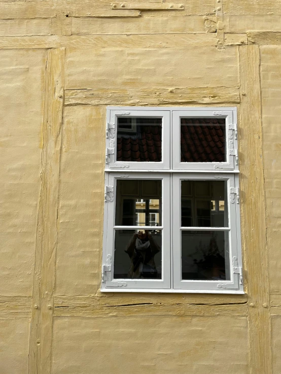 the image is in focus as it appears to be through the window of a building