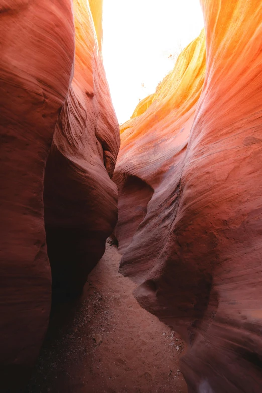 the narrow slot in the rock has some very bright colors