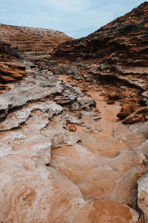 a very narrow rocky trail in the desert