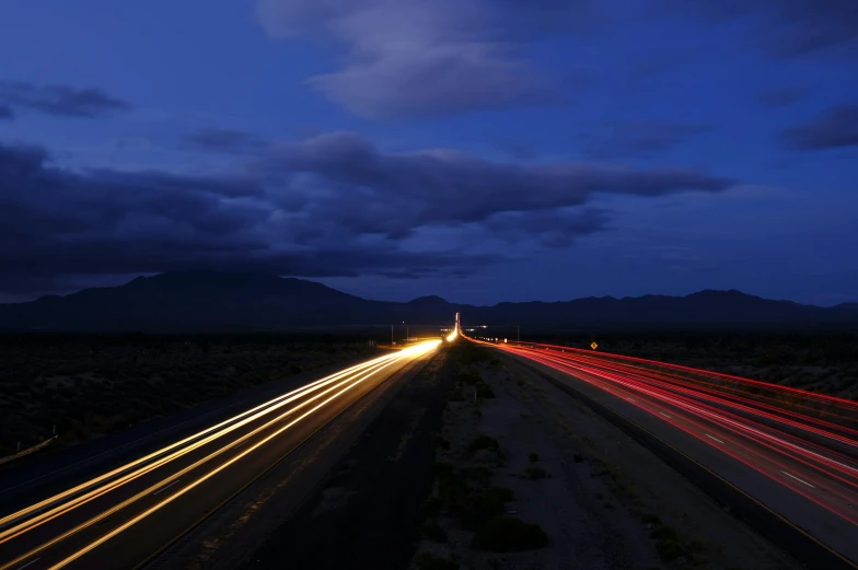 traffic streaks in a long exposure from above