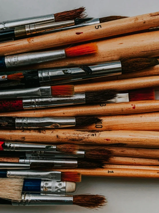 the brushes are neatly placed in a row