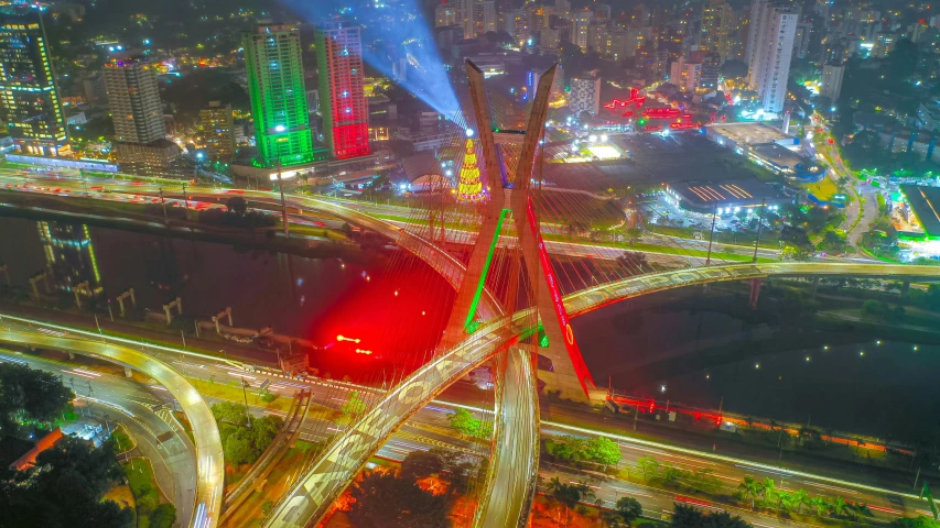 a city skyline taken at night time from a tall bird - eye