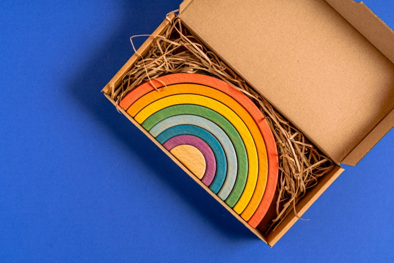 a box with a bunch of different colored designs