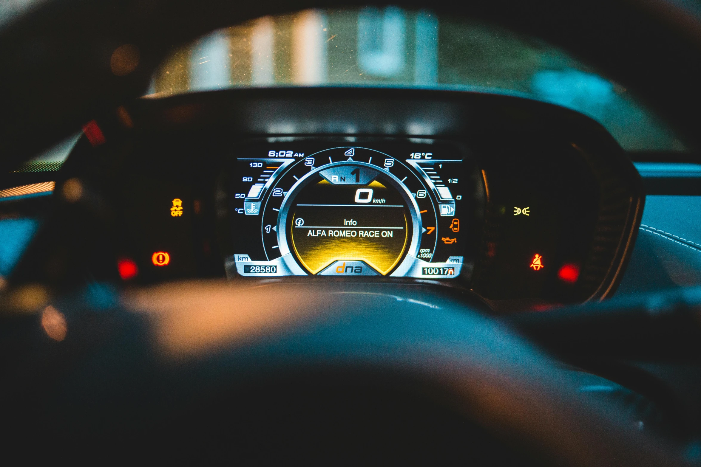 a dashboard view of the interior of a car