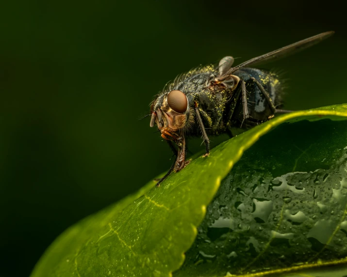 a fly that is sitting on top of a leaf