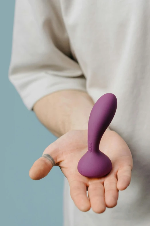 a person holding a purple object in their hands